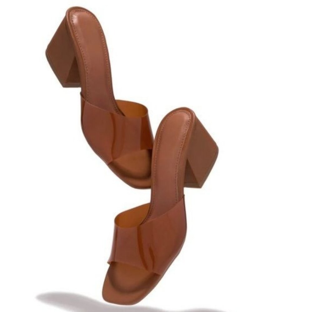 !! NEW !! Transparent Mid Heel Mules in Coffee